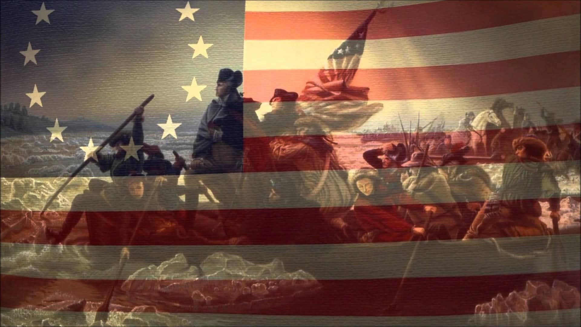 Betsy Ross flag over Washington crossing the Delaware